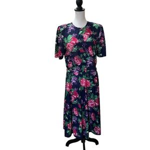 Darian, Floral Skirt Set, Navy/Pink/Purple, Short Sleeve, Size 12